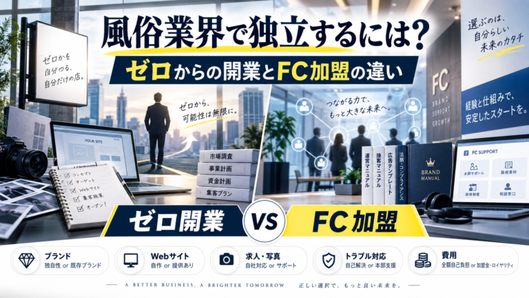 風俗業界で独立するには？ゼロからの開業とFC加盟の違い